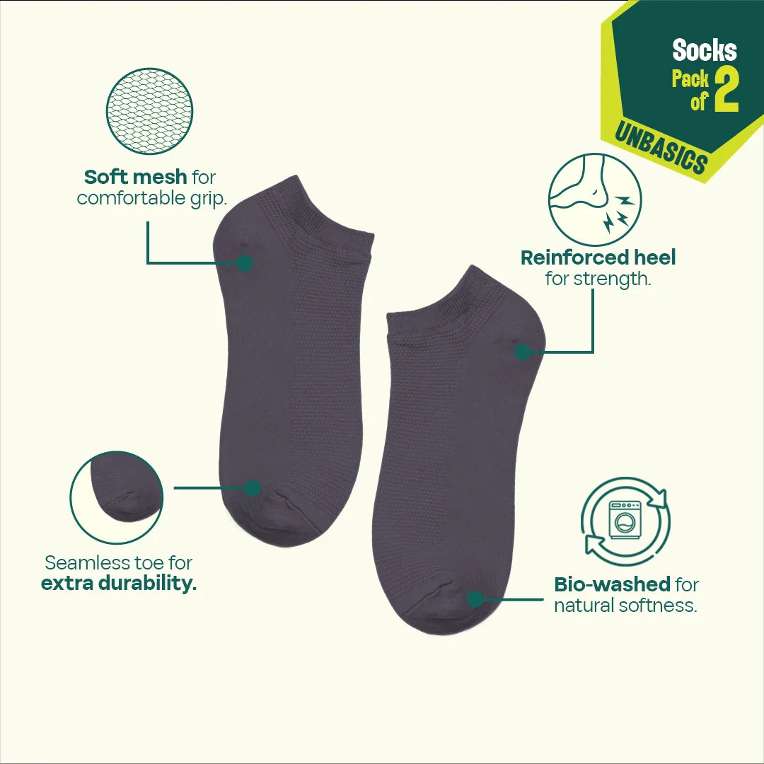 Earthbound! Unisex Socks, 100% Organic Cotton, Ankle Length, Pack of 2