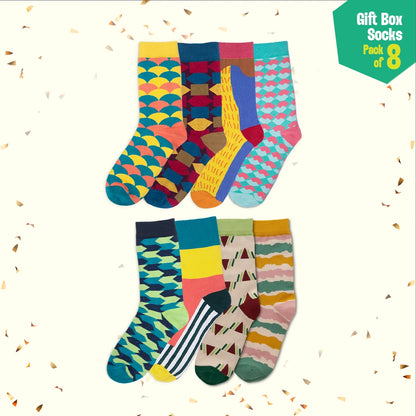House Party! Unisex Crew Length Socks, 100% Organic Cotton, Gift Box of 8