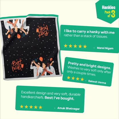 Bachelor Party! Unisex Hankies, 100% Organic Cotton, Pack of 3