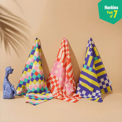 Geometric Invasion! Unisex Hankies, 100% Organic Cotton, Pack of 7