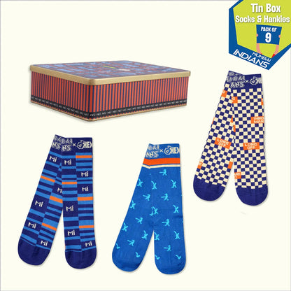 Duniya Hila Denge! Tin Gift Box, 6 Unisex Hankies + 3 Unisex Crew Length Socks, 100% Sustainable, Box of 9