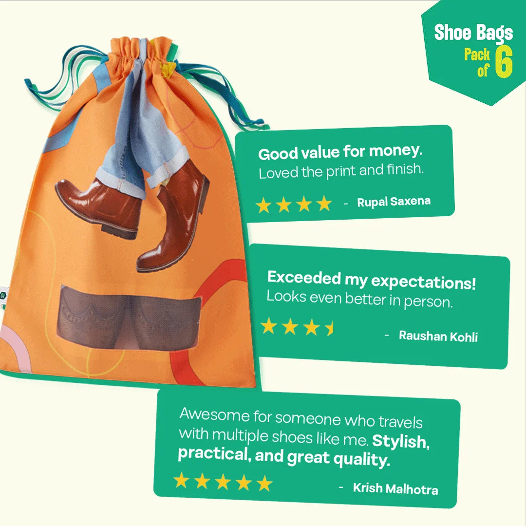 Shoe-topia! Shoe Bags, 100% Organic Cotton, Pack of 6
