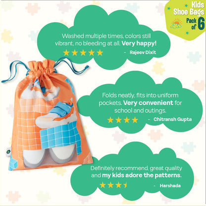 Baby's Day Out! Unisex Kid's Shoe Bags, 100% Organic Cotton, Pack of 6