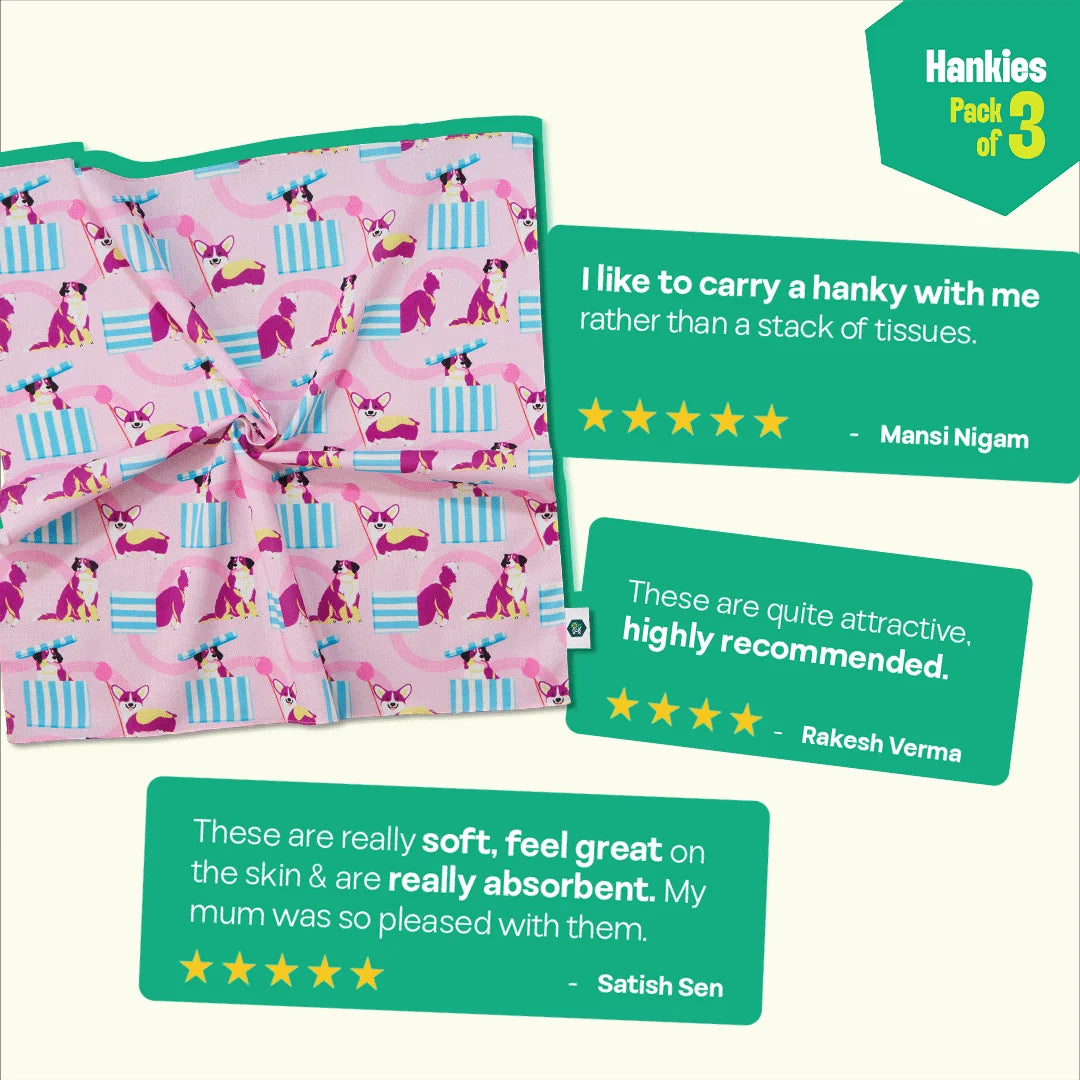 Pawsome! Unisex Hankies, 100% Organic Cotton, Pack of 3