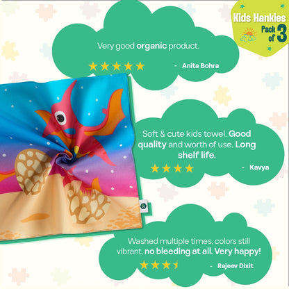 Jungle Safari! Unisex Kid's Hankies, 100% Organic Cotton, Pack of 3