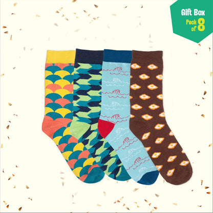 Photo-synthesis! Sibling Love Gift Box, 4 Unisex Crew Length Socks + 4 Unisex Hankies, 100% Organic Cotton, Box of 8
