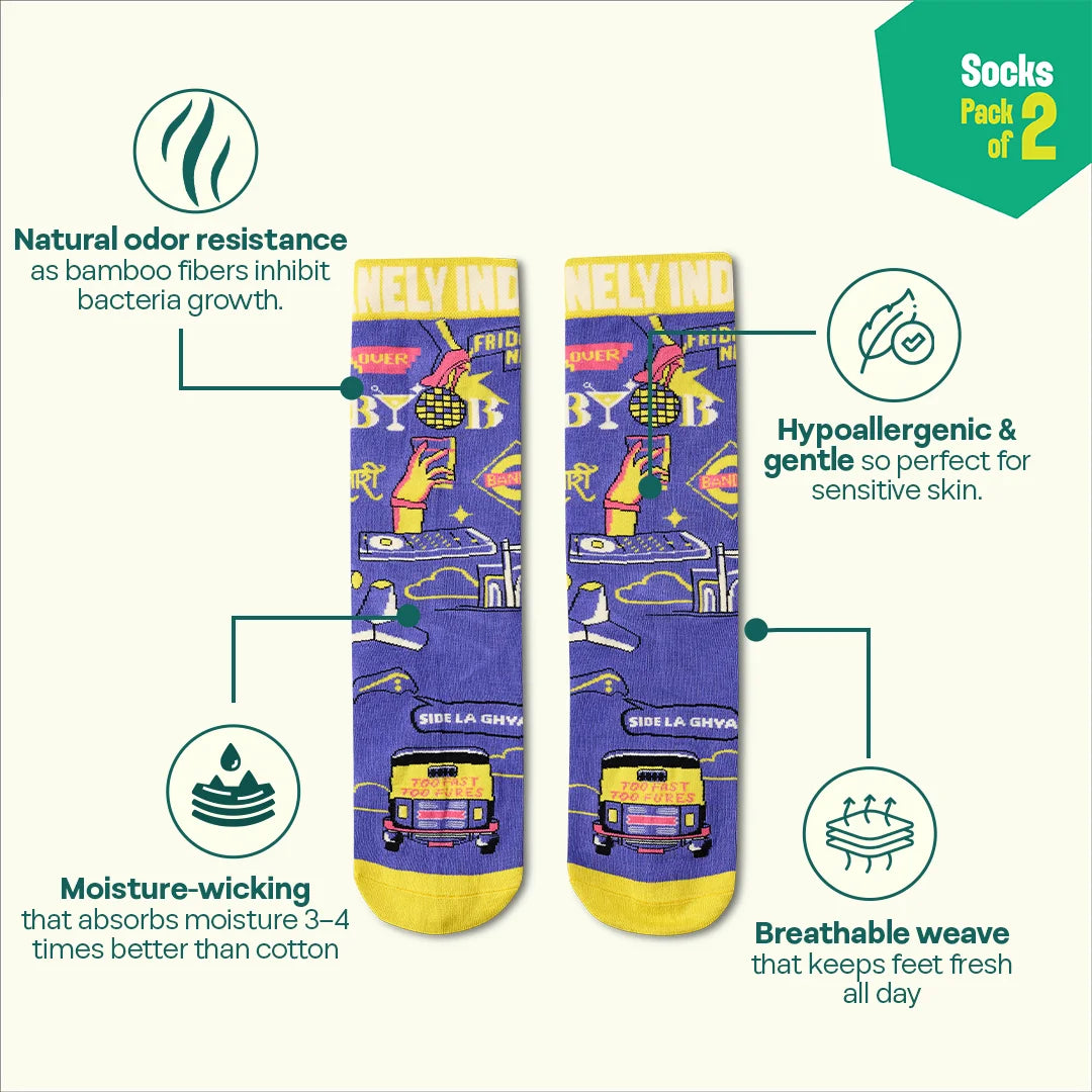 Mumbai Masala! Unisex Socks, 100% Bamboo, Crew Length, Pack of 2