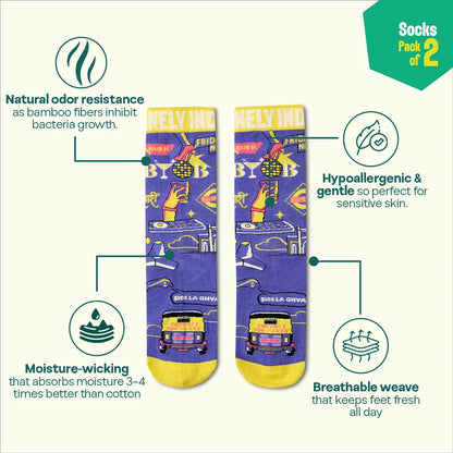 Mumbai Masala! Unisex Socks, 100% Bamboo, Crew Length, Pack of 2