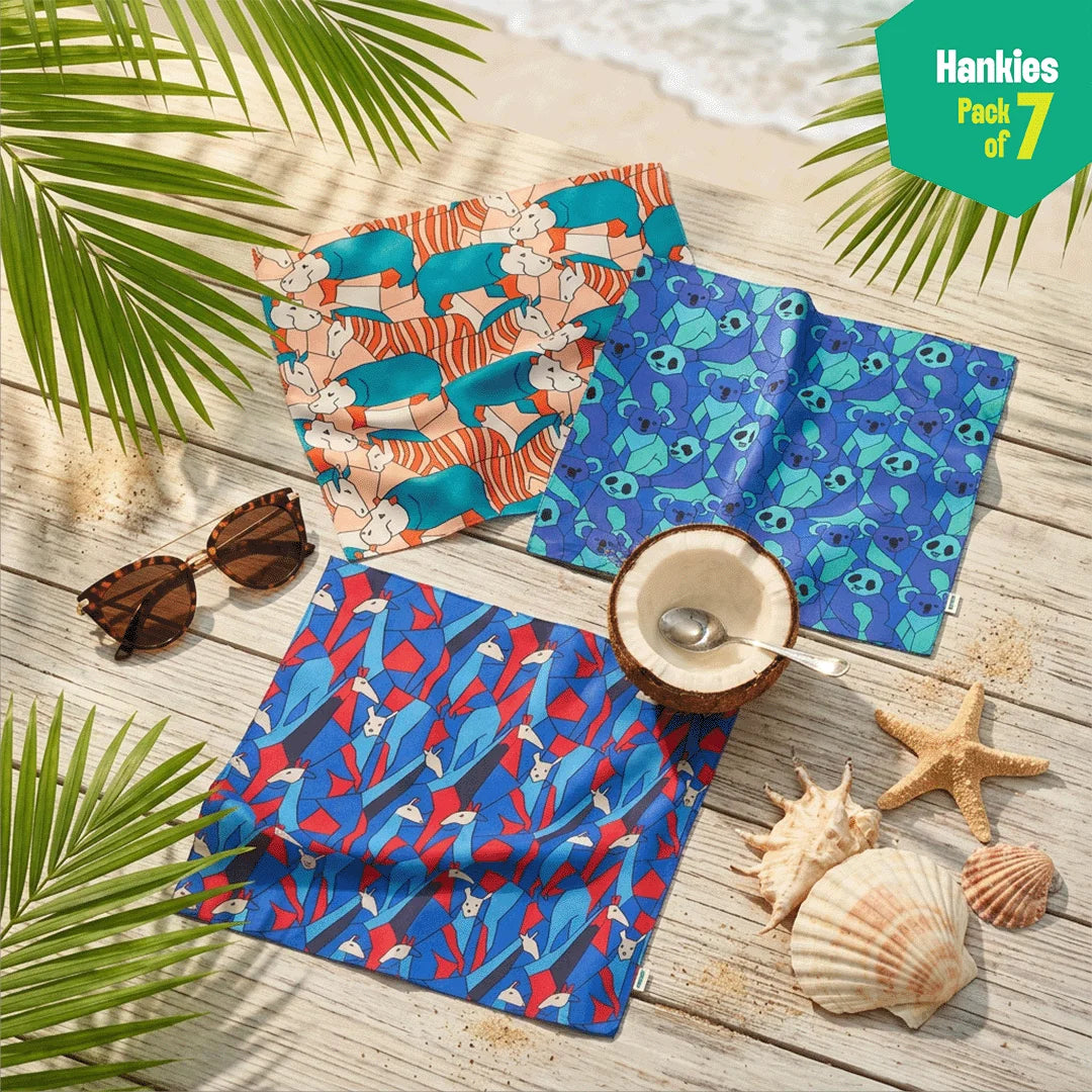 Wild Drip! Unisex Hankies, 100% Organic Cotton, Pack of 7