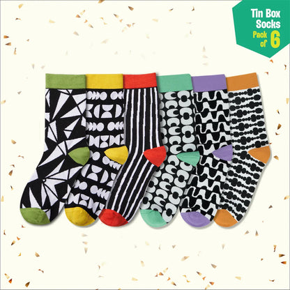 Jam Club! Tin Gift Box, Unisex Crew Length Socks, 100% Bamboo, Gift Box of 6