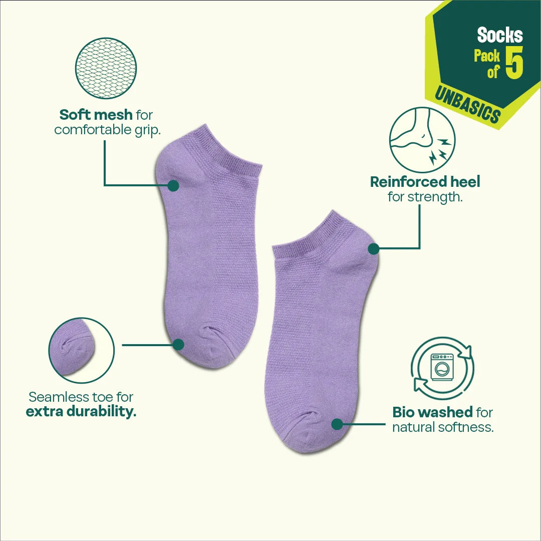 Lazy Maze! Unisex Socks, 100% Organic Cotton, Ankle Length, Pack of 5
