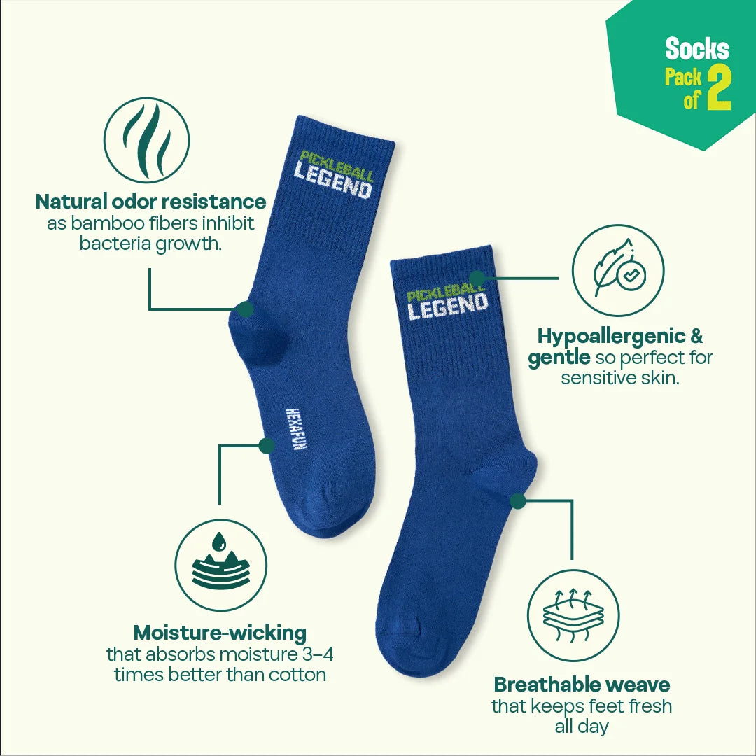 Pickleball Addict! Unisex Socks, 100% Bamboo, Crew Length, Pack of 2