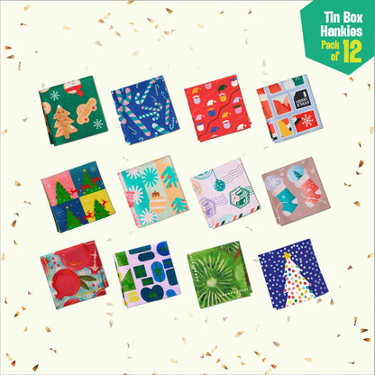 Chic-mas! Tin Gift Box, Unisex Hankies, 100% Organic Cotton, Box of 12