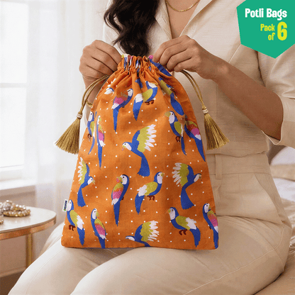 Wild Whispers! Unisex Potli Bags, 100% Cotton, Pack of 6