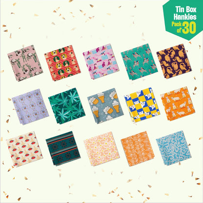 Troublemakers! Tin Gift Box, Unisex Hankies, 100% Organic Cotton, Box Of 30