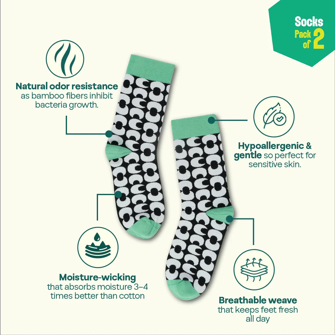 Mono-magic! Unisex Socks, 100% Bamboo, Crew Length, Pack of 2