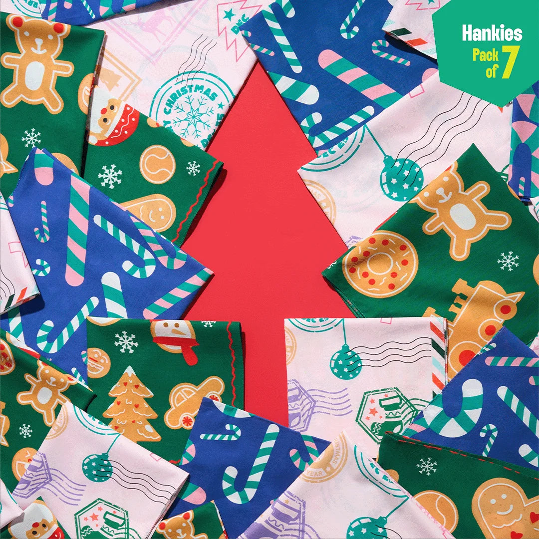 Xmas Groove! Unisex Hankies, 100% Organic Cotton, Pack of 7