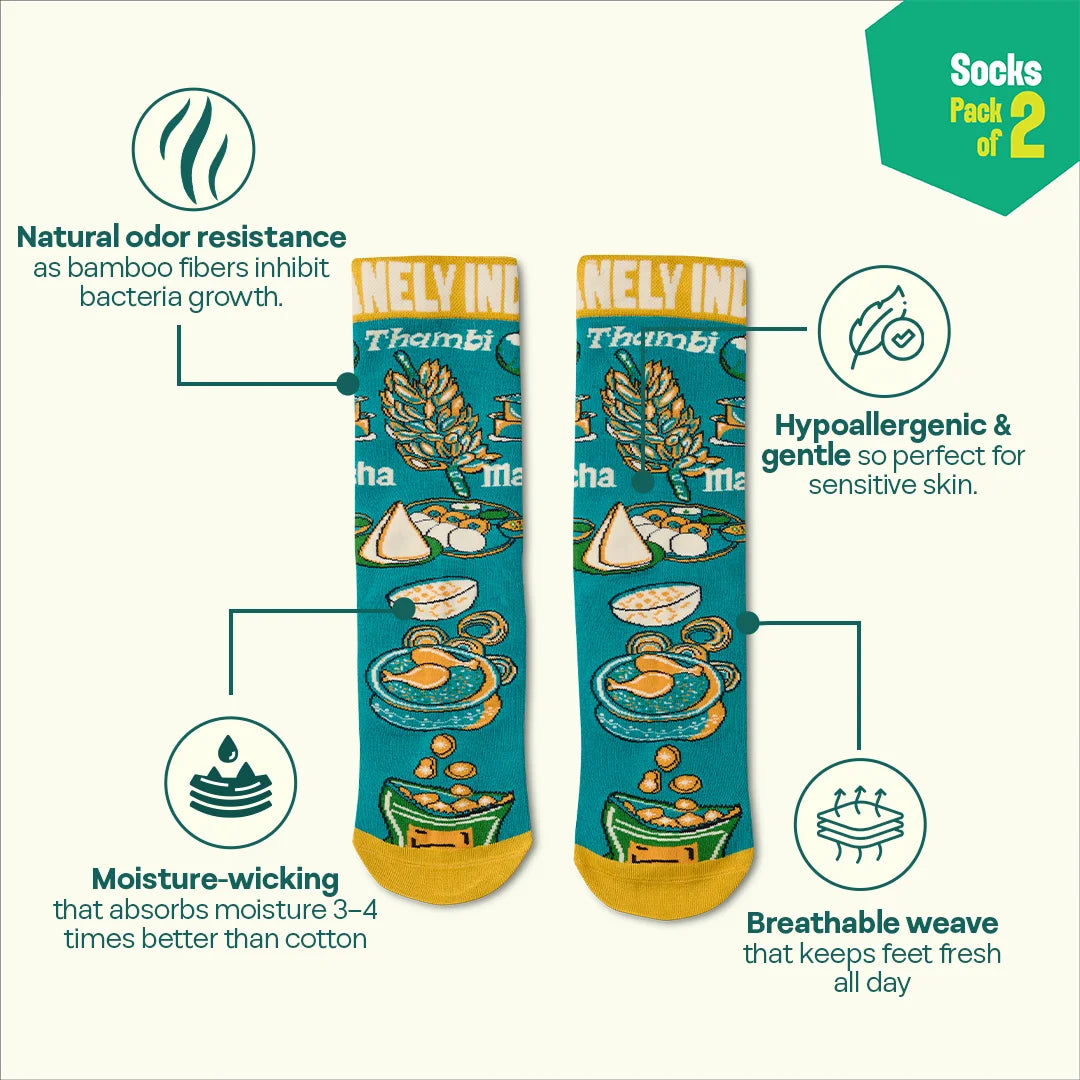 Madras muse! Unisex Socks, 100% Bamboo Made, Crew Length, Pack of 2