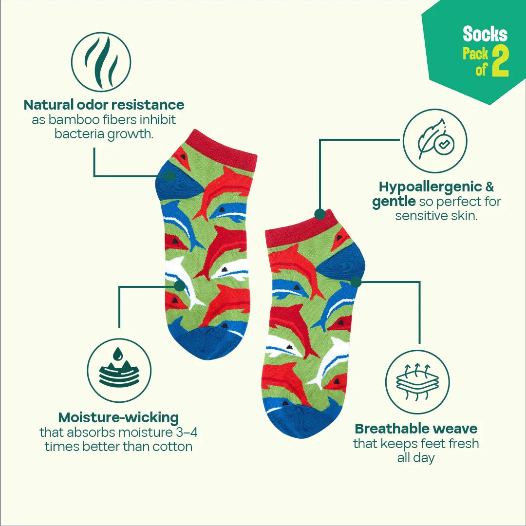 Aqua-world! Unisex Socks, 100% Bamboo, Ankle Length, Pack of 2