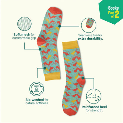 Double Trouble! Unisex Socks, 100% Organic Cotton, Crew Length, Pack of 2