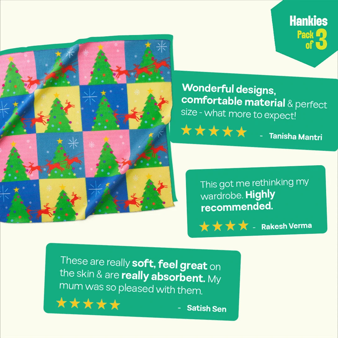 Sant-astic! Unisex Hankies, 100% Organic Cotton, Pack of 3