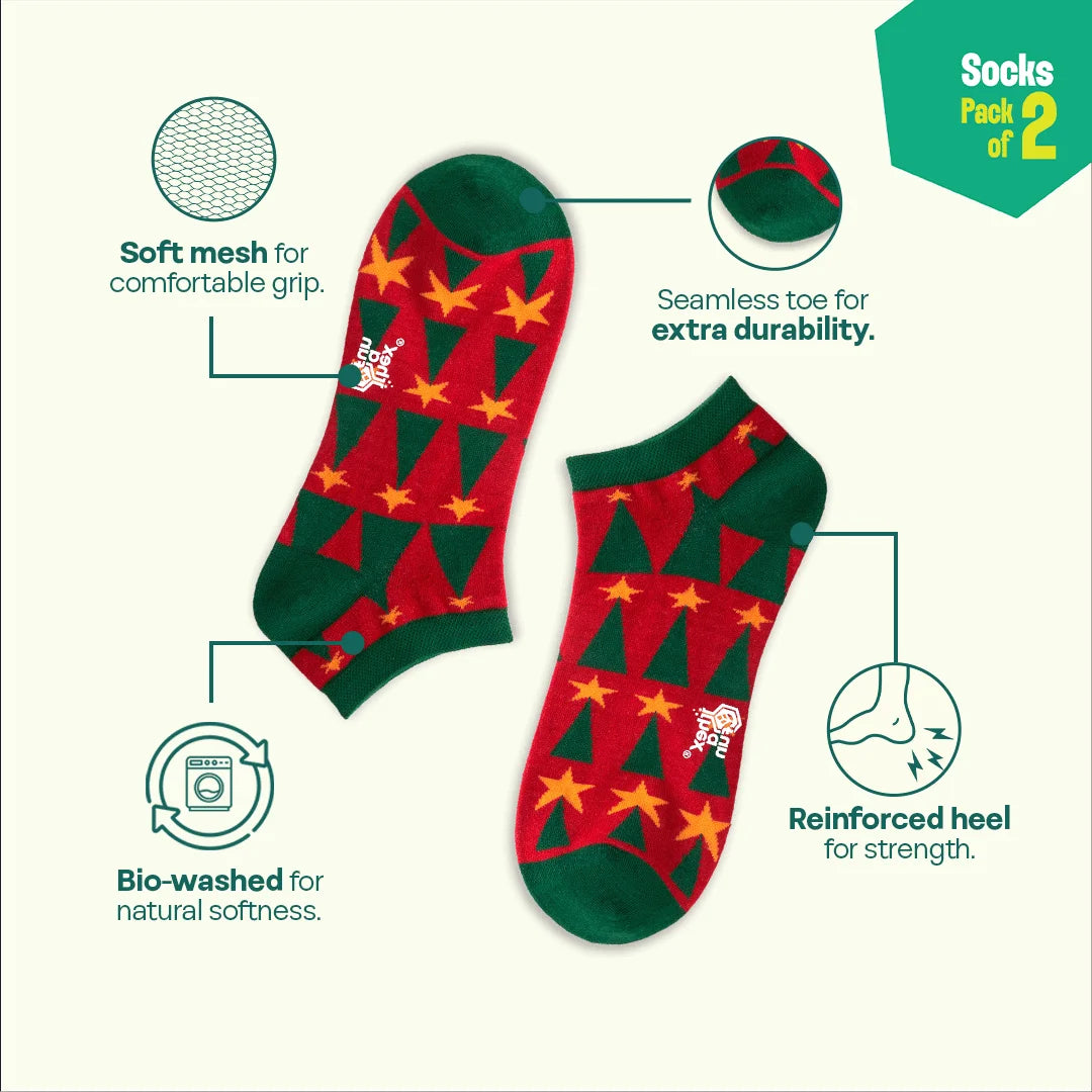 Hot In Red! Unisex Socks, 100% Organic Cotton, Ankle Length, Pack of 2