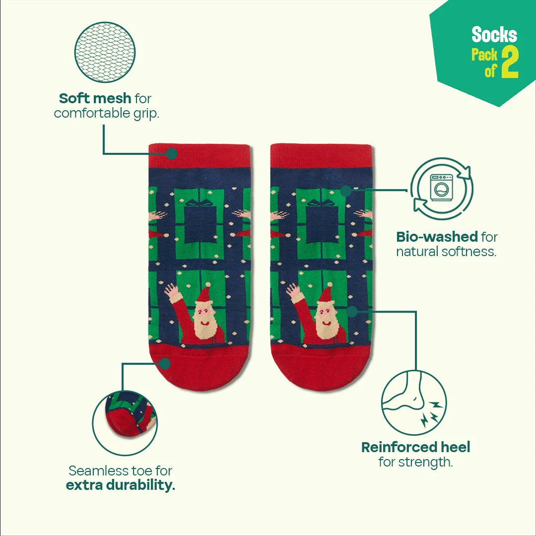 Xmas Duo! Unisex Socks, 100% Organic Cotton, Ankle Length, Pack of 2