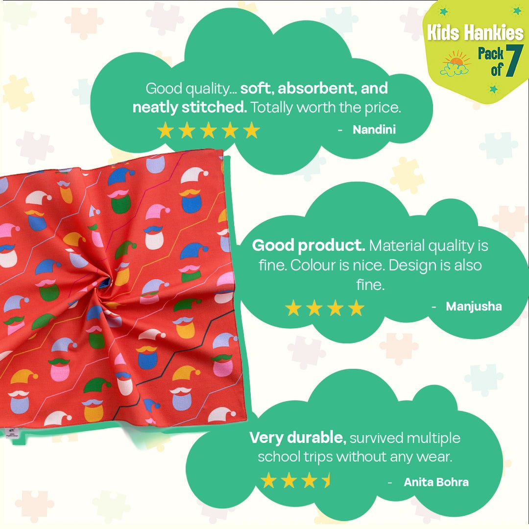 Xmas Groove! Unisex Kid's Hankies, 100% Organic Cotton, Pack of 7