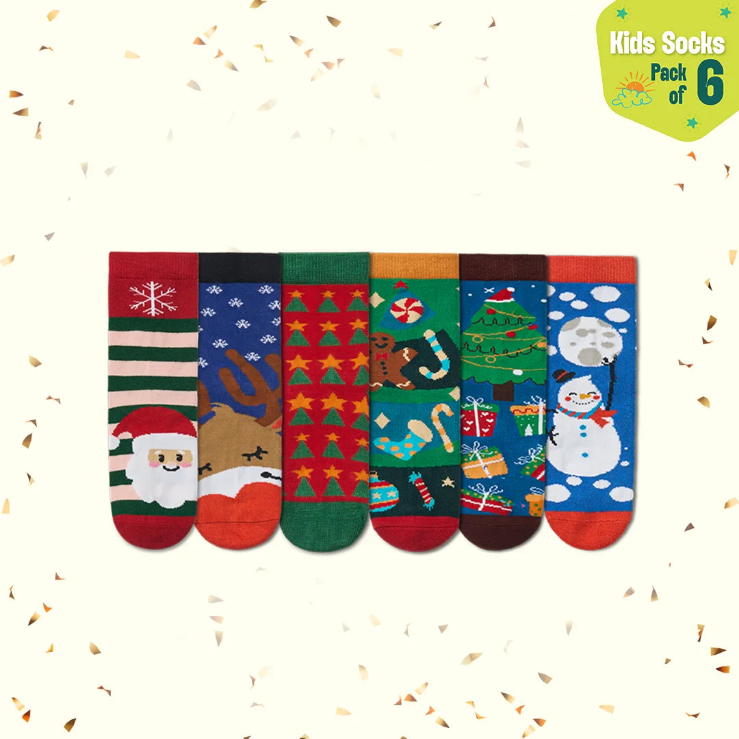 Feelin Jolly! Tin Gift Box, Unisex Kid's Socks, 100% Bamboo, Box of 6