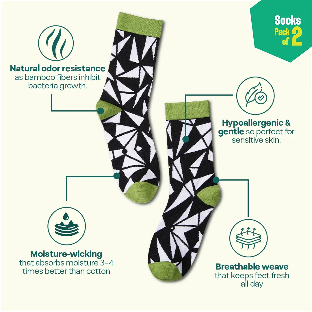 In Great Shapes! Unisex Socks, 100% Bamboo, Crew Length, Pack of 2