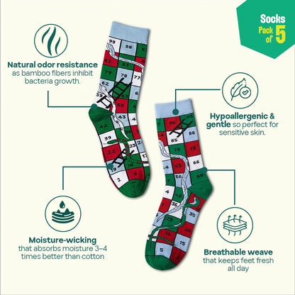 Power Up! Unisex Socks, 100% Bamboo, Crew Length, Pack of 5