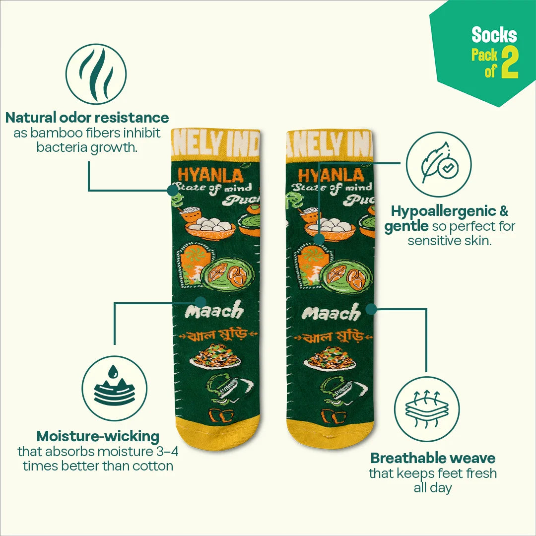 Khub Bhalo! Unisex Socks, 100% Bamboo Made, Crew Length, Pack of 2
