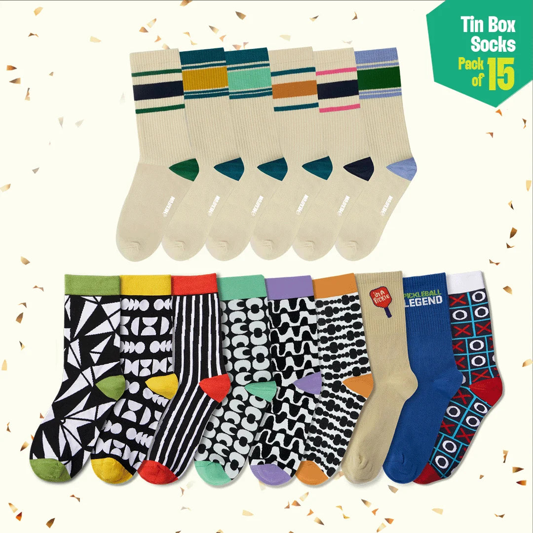 Mad Mob! Tin Gift Box, Unisex Crew Length Socks, 100% Bamboo, Box Of 15