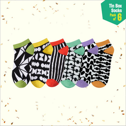 Jam Club! Tin Gift Box, Unisex Ankle Length Socks, 100% Bamboo, Gift Box of 06