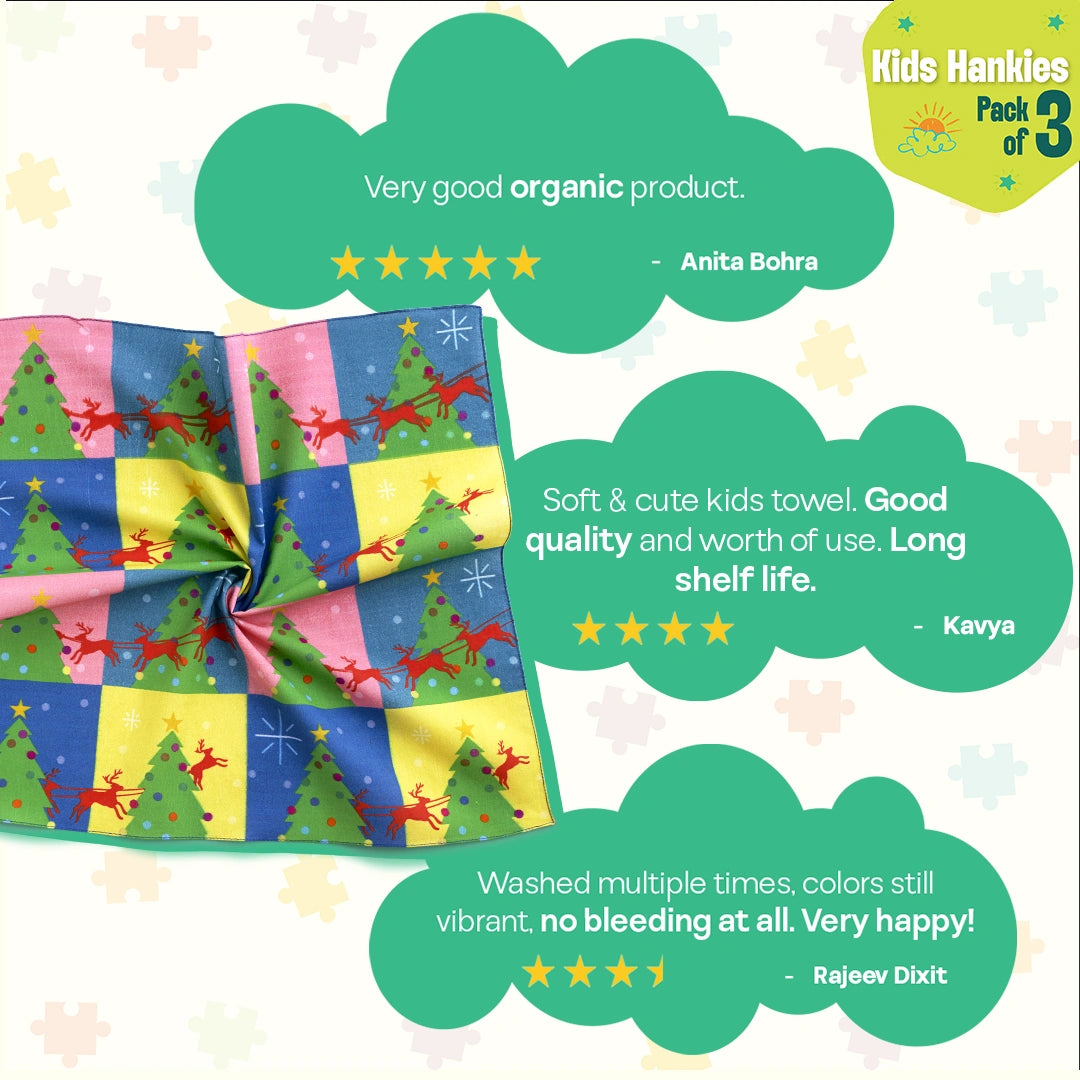 Sleigh Riders! Unisex Kid's Hankies, 100% Organic Cotton, Pack of 3