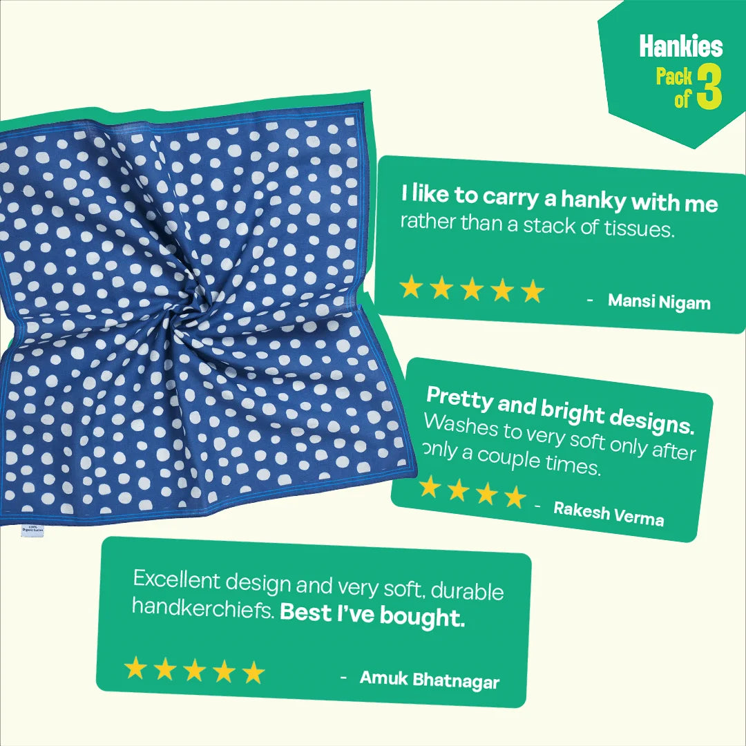 PTO! Polka Turn Over! Unisex Hankies, 100% Organic Cotton, Pack of 3