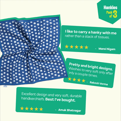 PTO! Polka Turn Over! Unisex Hankies, 100% Organic Cotton, Pack of 3