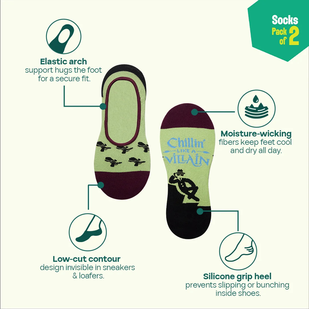 Fun Friday! Unisex Socks, 100% Organic Cotton, No Show, Pack of 2