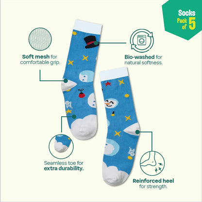 Christmas Punch! Unisex Socks, 100% Organic Cotton,  Crew Length, Pack of 5