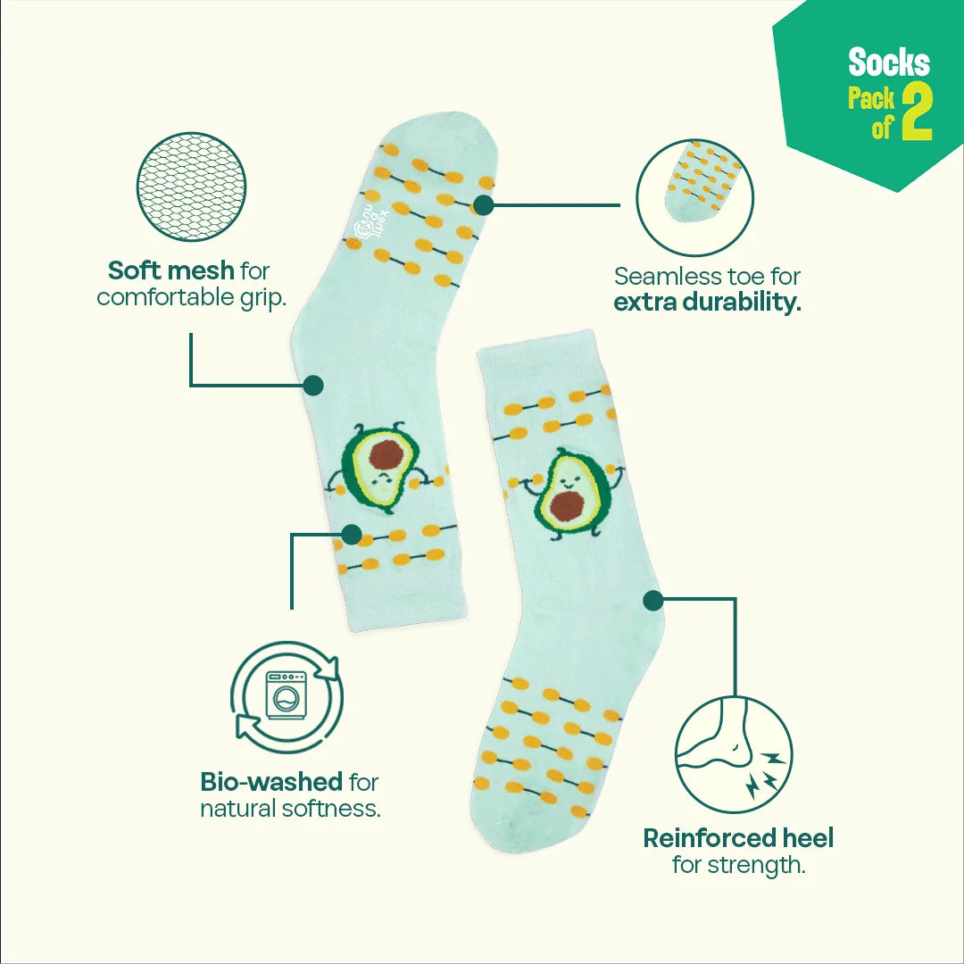 Food Baby! Unisex Socks, 100% Organic Cotton, Crew Length, Pack of 2