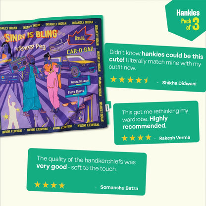 Patiala Peg! Unisex Hankies, 100% Organic Cotton, Pack of 3