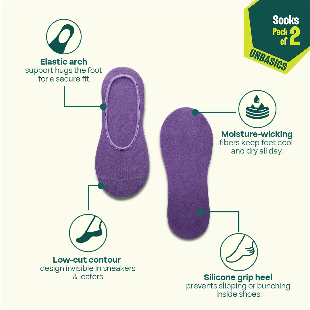Color Con! Unisex Socks, 100% Organic Cotton, No Show, Pack of 2