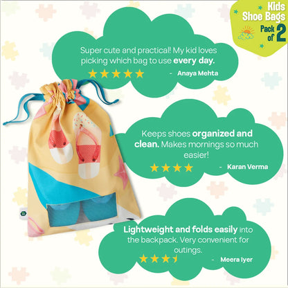 Play Date! Unisex Kid's Shoe Bags, 100% Organic Cotton, Pack of 2