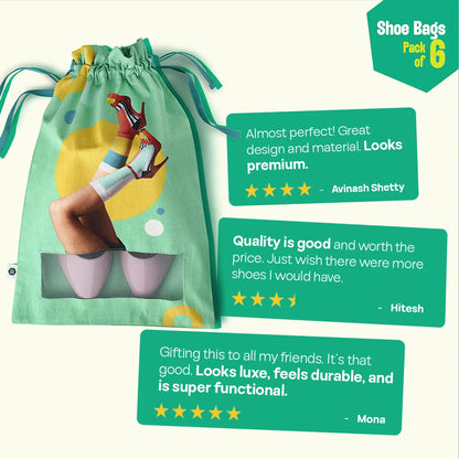 Shoe-holic! Shoe Bags, 100% Organic Cotton, Pack of 6