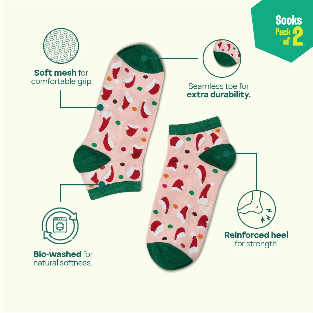 Jingle Fest! Unisex Socks, 100% Organic Cotton, Ankle Length, Pack of 2