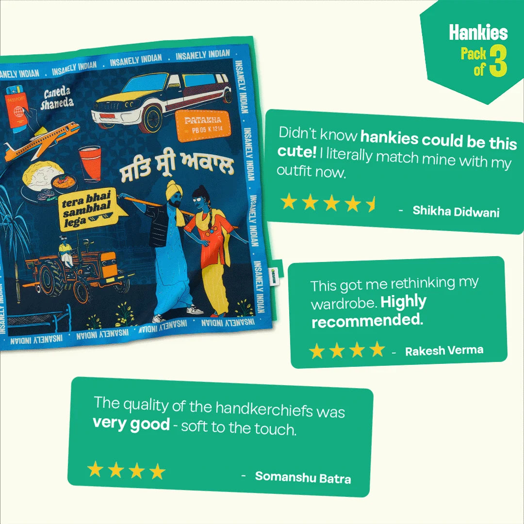 Siyappa Mode! Unisex Hankies, 100% Organic Cotton, Pack of 3