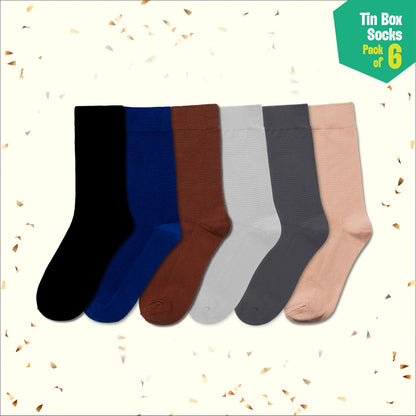 Outfit Vibes! Tin Gift Box, Unisex Crew Length Socks, 100% Organic Cotton, Gift Box of 6