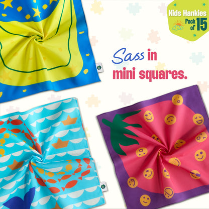 Enchanted Tales! Unisex Kid's Hankies, 100% Organic Cotton, Pack of 15