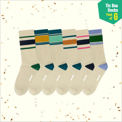 Starry Light! Tin Gift Box, Unisex Crew Length Socks, 100% Bamboo, Gift Box of 06