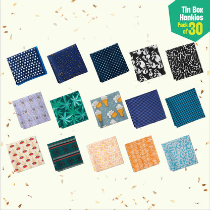 Fun A-fair! Tin Gift Box, Unisex Hankies, 100% Organic Cotton, Box Of 30